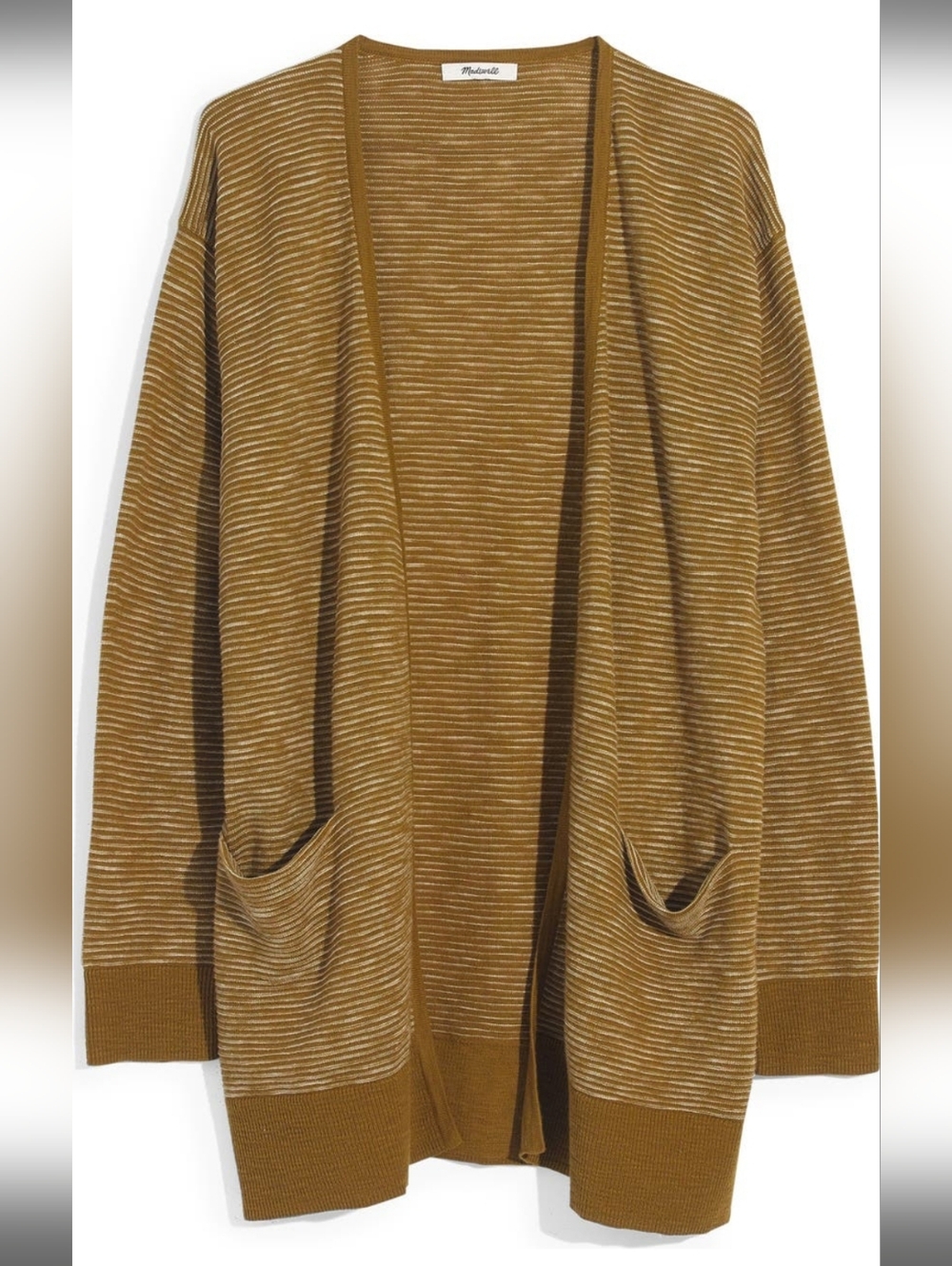 Madewell Olive & Cream Striped Open-Front Women's Cardigan